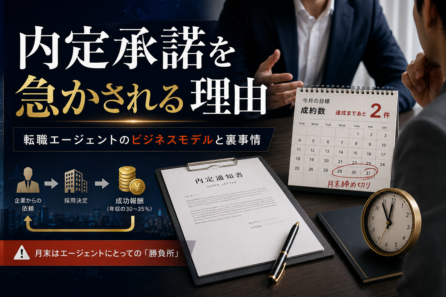 月末に内定承諾を急かされるのはなぜ？転職エージェントのビジネスモデルから読み解く裏事情