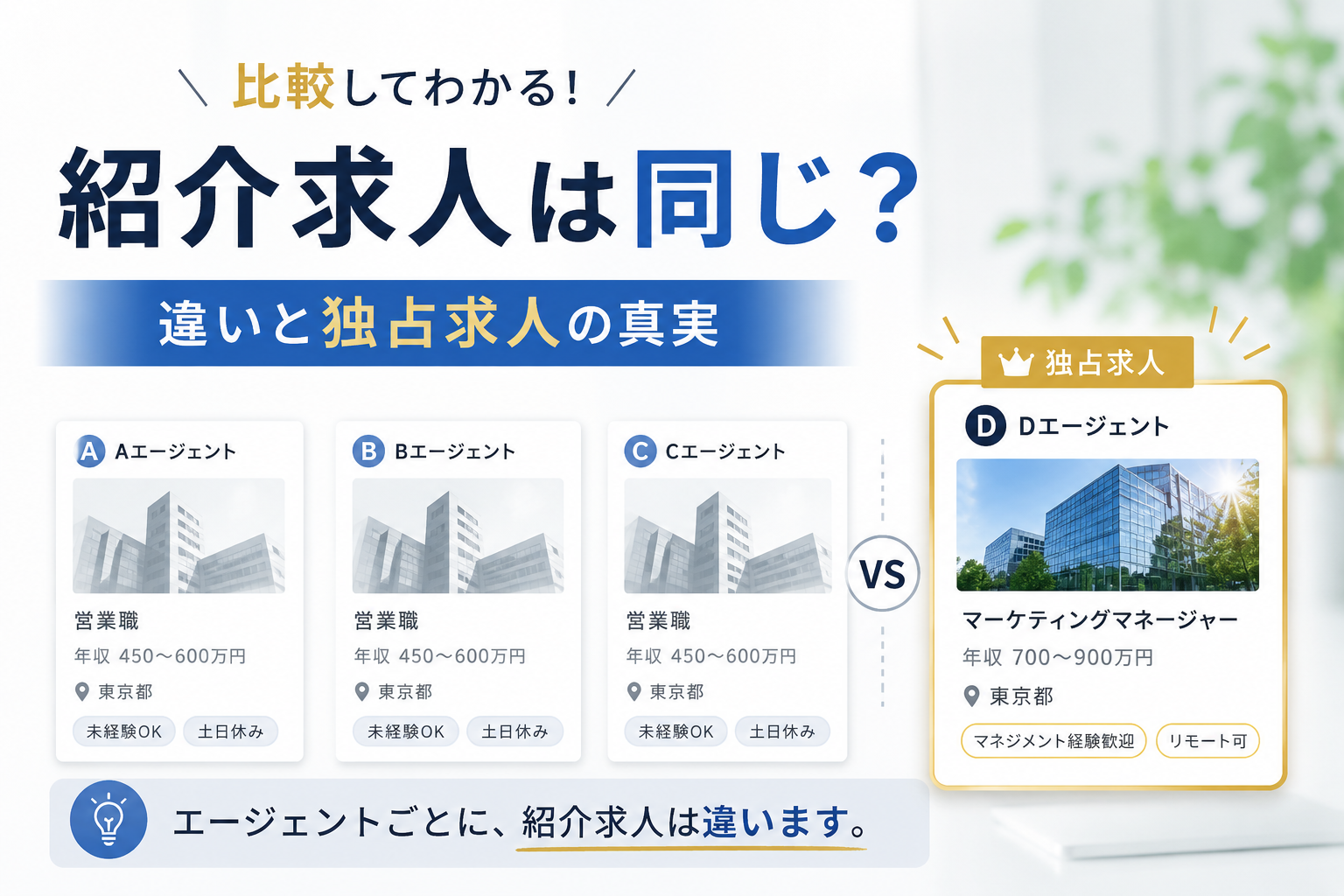 どの転職エージェントも紹介してくる求人は同じ？エージェントごとの求人の違いと独占求人の真実